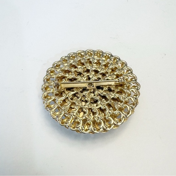 Chrysocolla Gemstone Cluster Pieces Gold Tone Brooch Pin Vintage - Picture 4 of 6